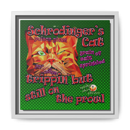 schrodinger's cat - framed canvas art (logo green)