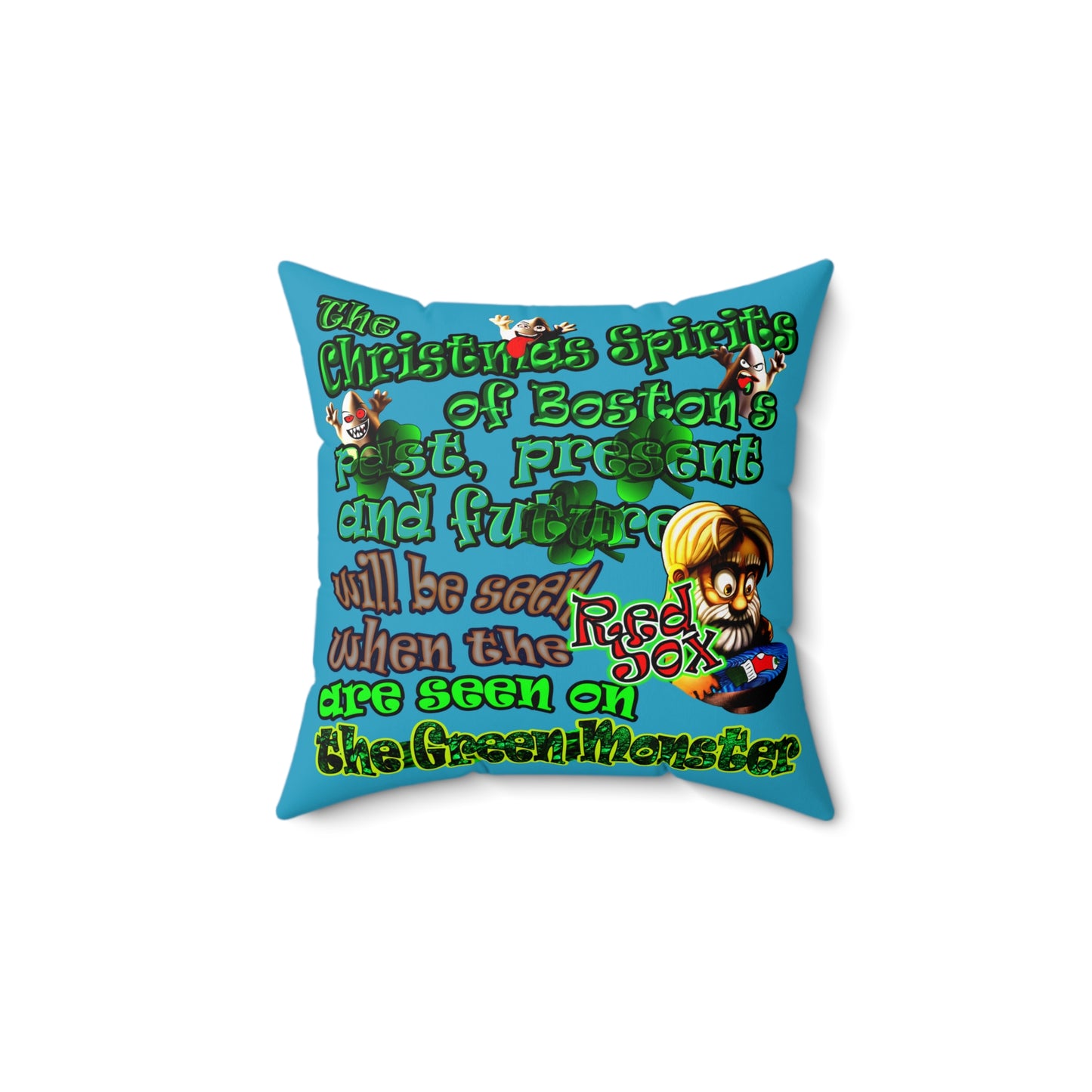 christmas spirits of boston - Spun Polyester Square Pillow - (turquoise)