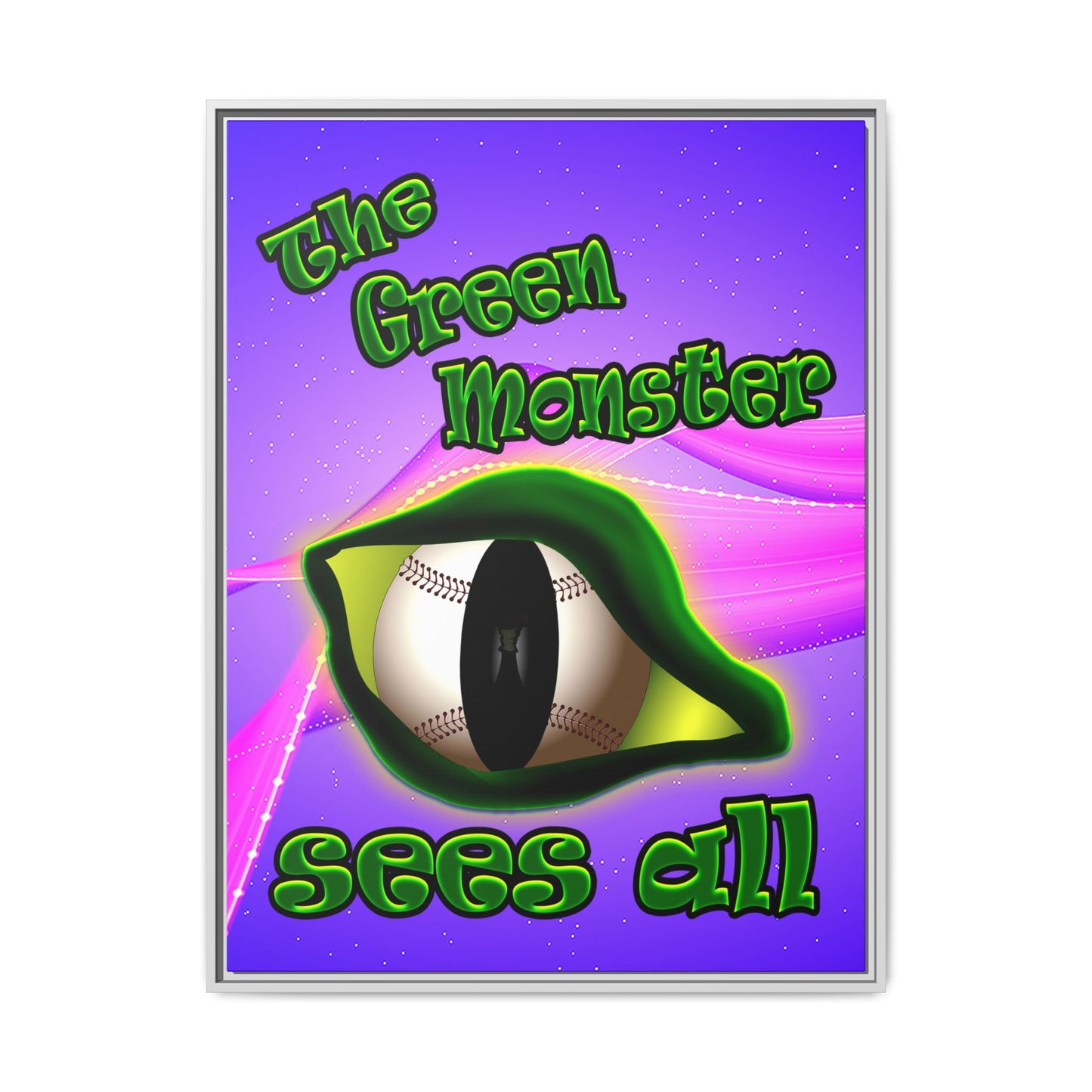 green monster - framed canvas art (purple-pink wave)