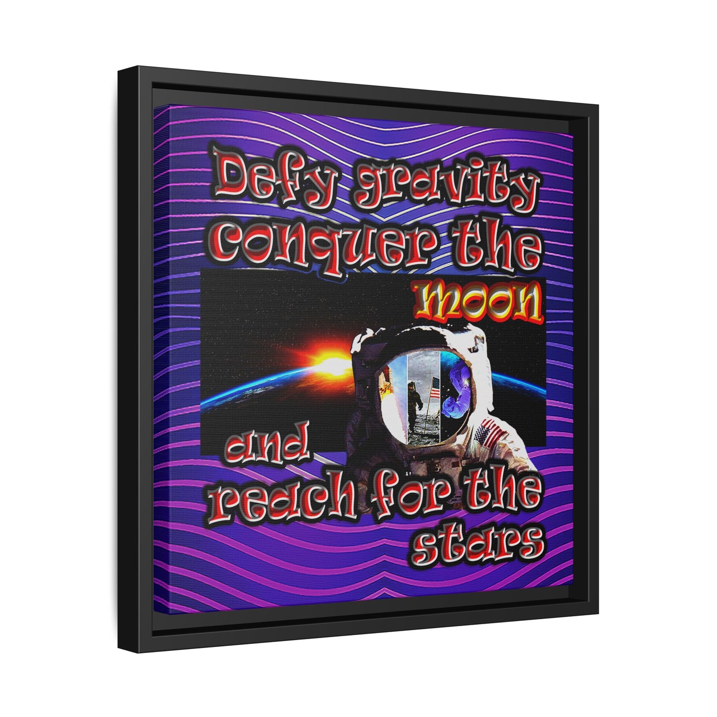 defy conquer reach - framed canvas art (purple wave)