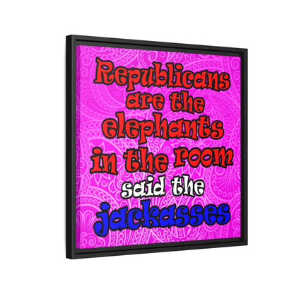 donkeys and elephants - framed canvas art (pink swirl)