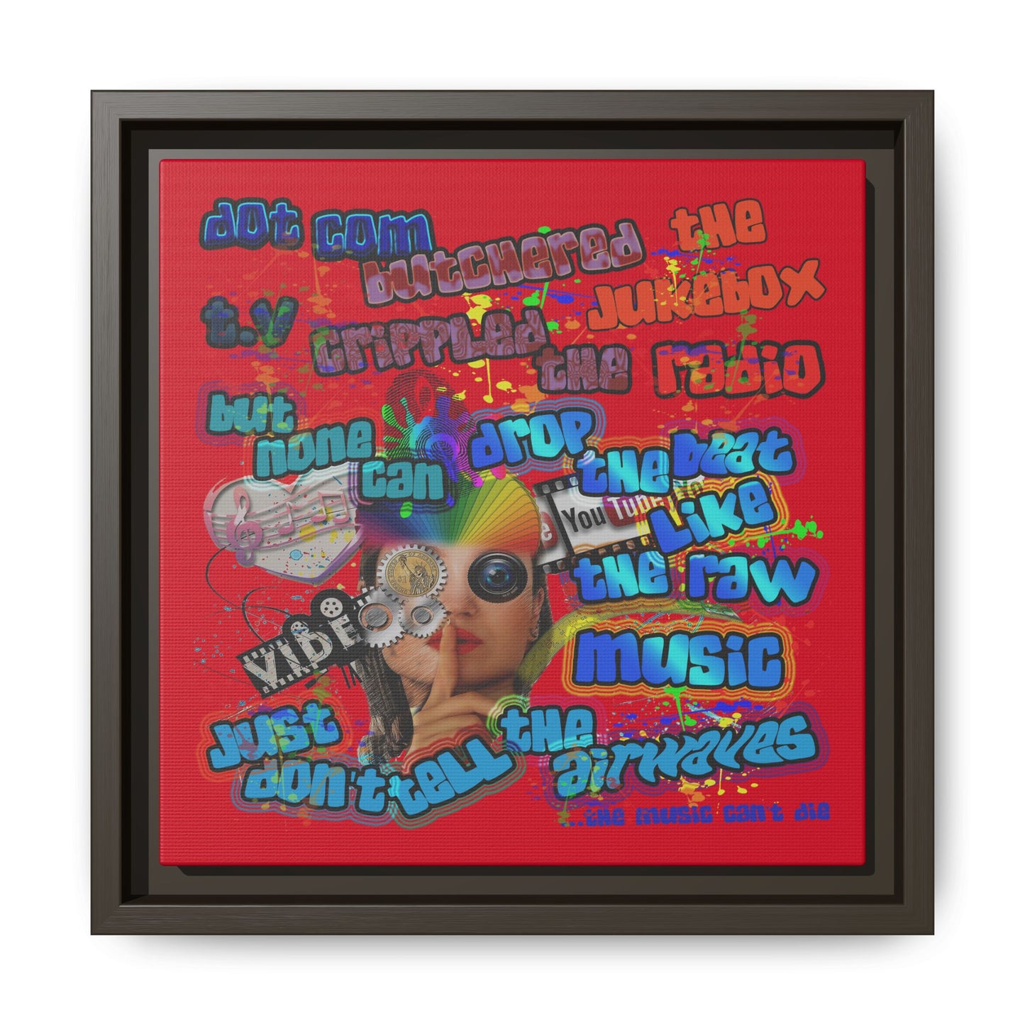 drop the beat - framed canvas art (dark red)