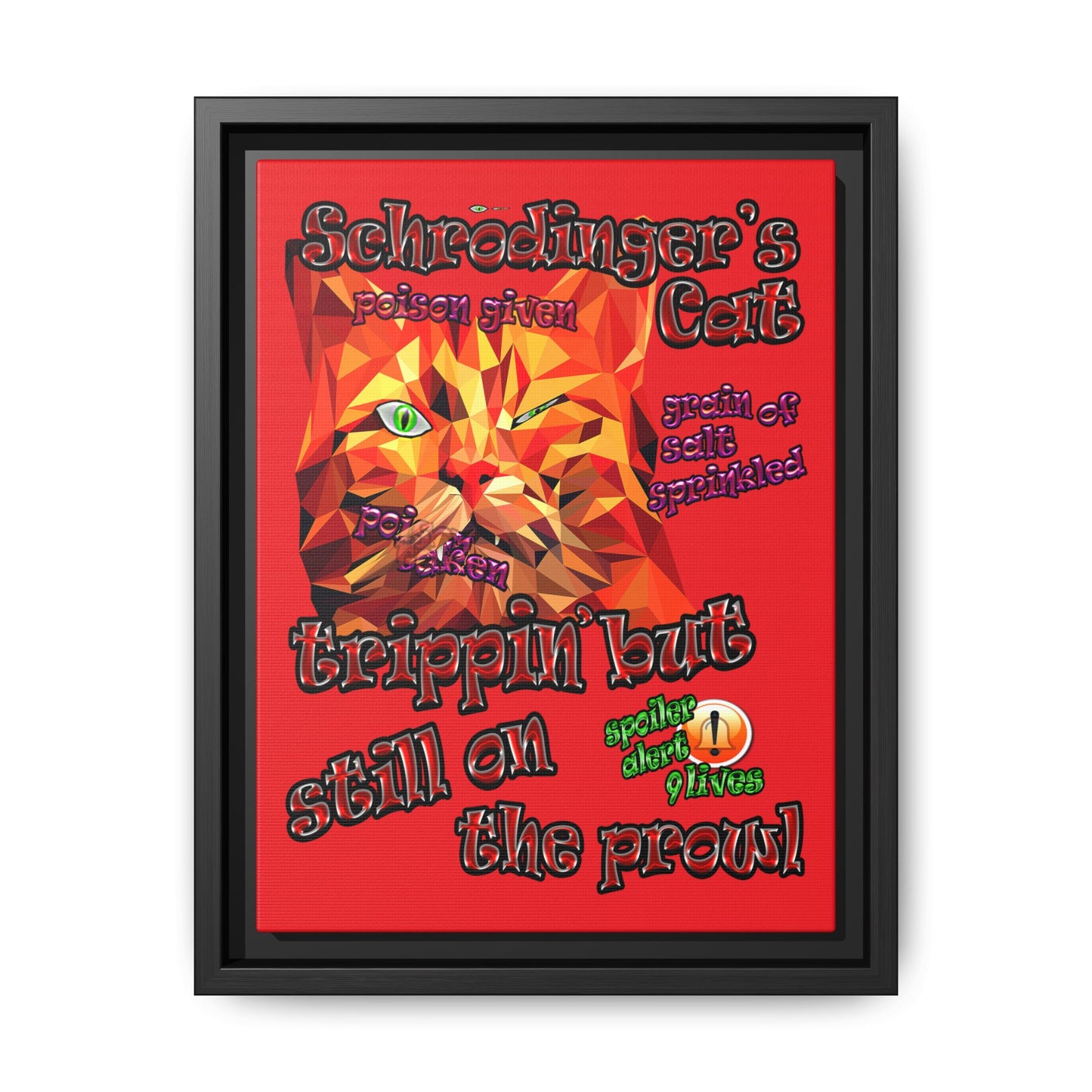 schrodinger's cat - framed canvas art (red)