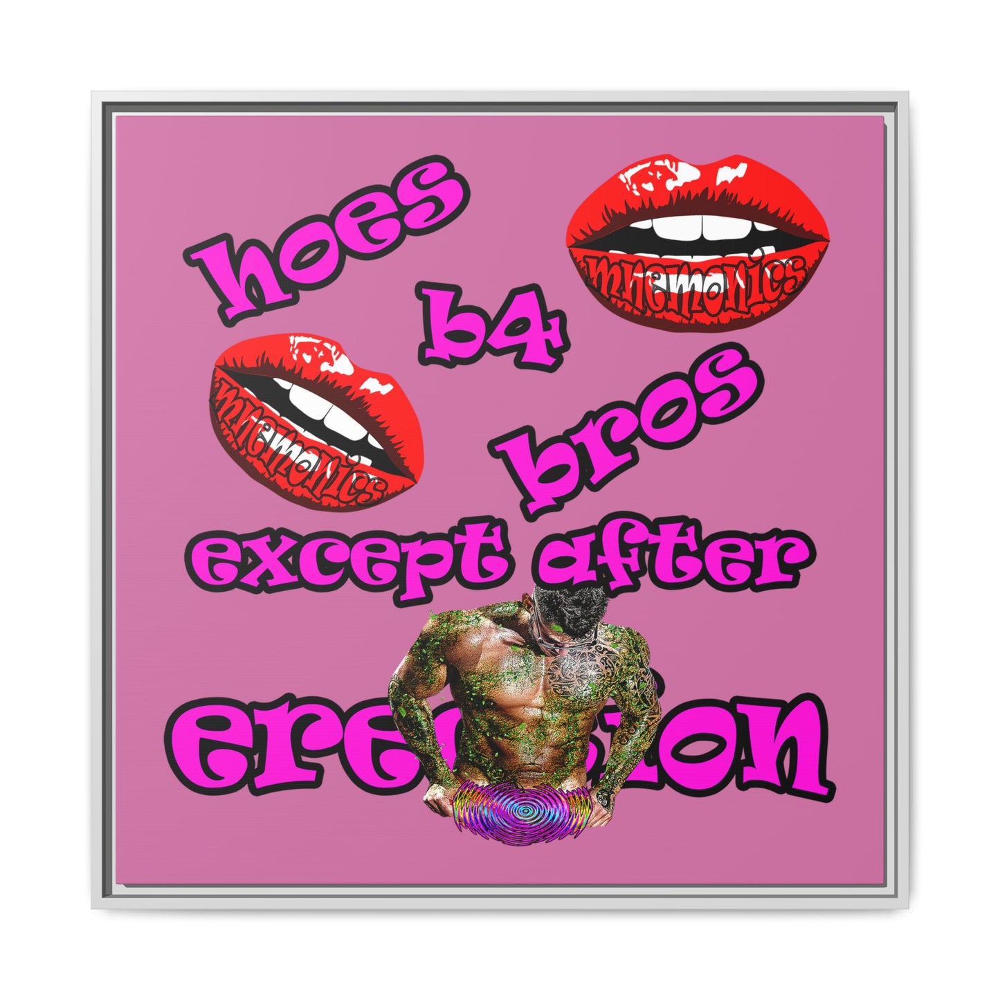hoes b4 bros - framed canvas art (light pink)