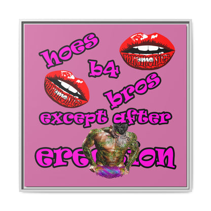 hoes b4 bros - framed canvas art (light pink)