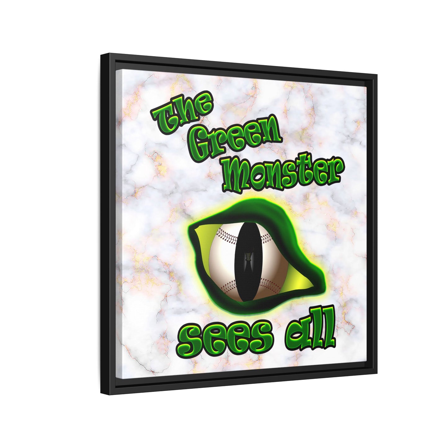 green monster - framed canvas art (white marble)