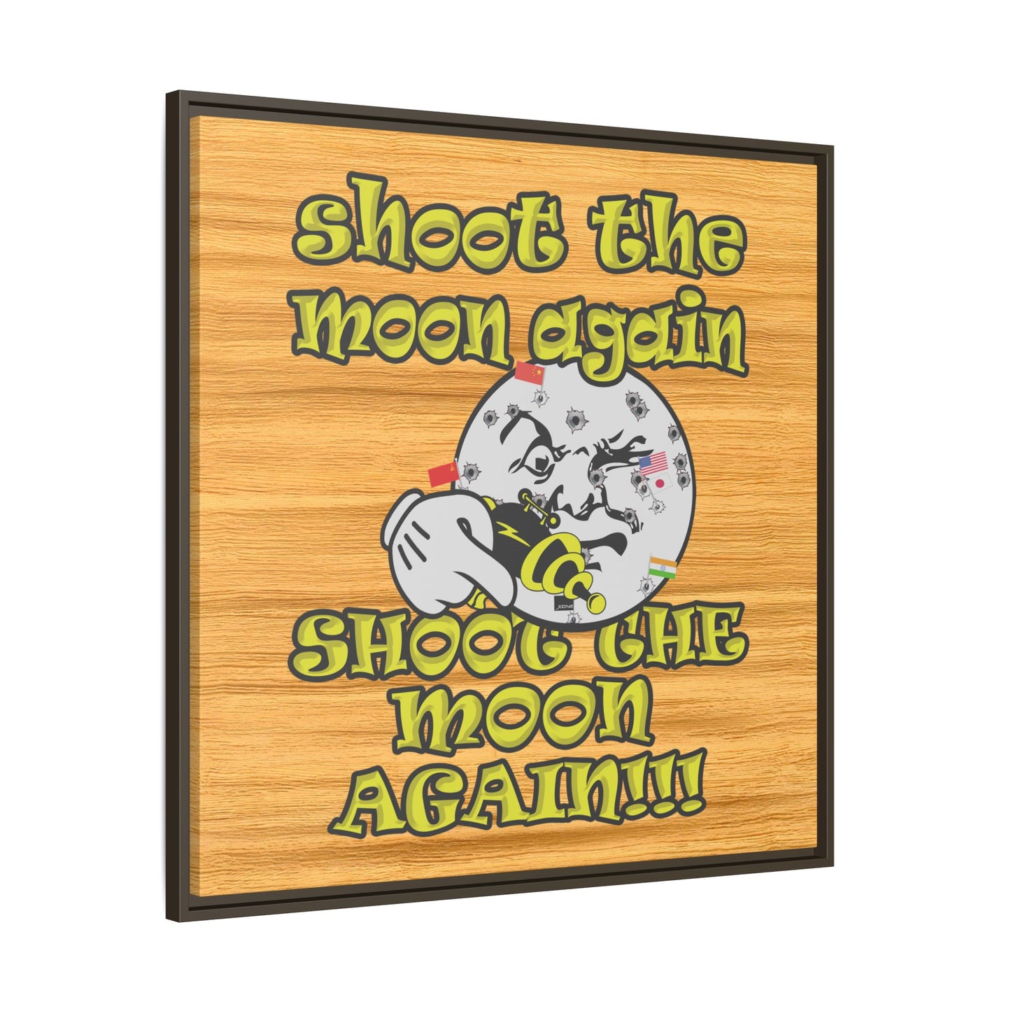 shoot the moon again - framed canvas art (butterscotch wood finish)