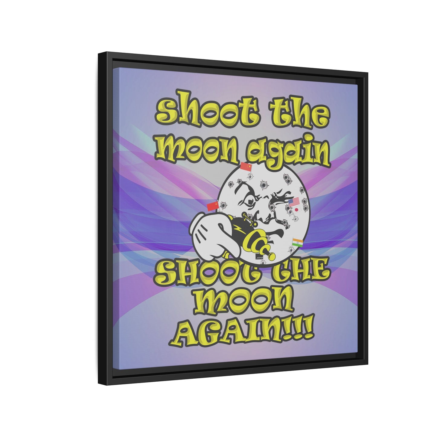 shoot the moon again - framed canvas art (light blue-pink wave)