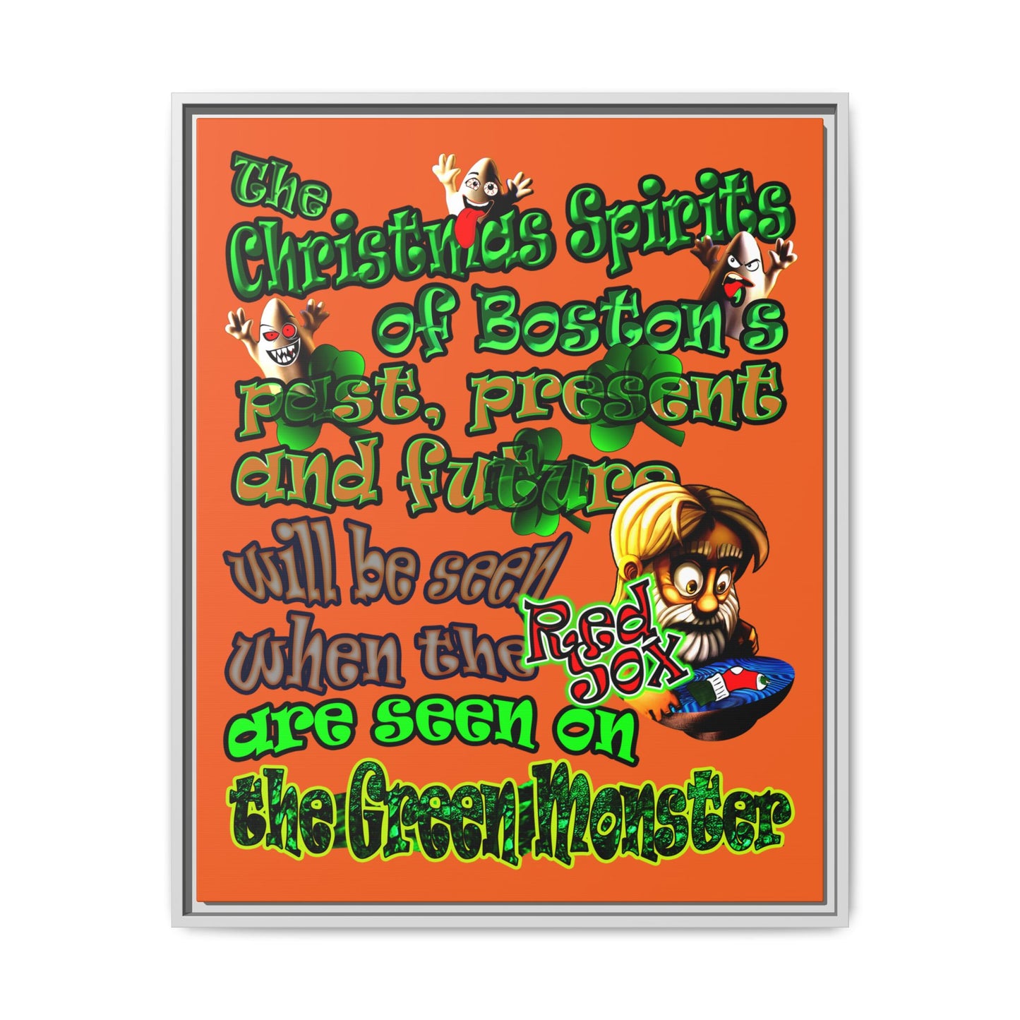 christmas spirits of boston - framed canvas art (orange)