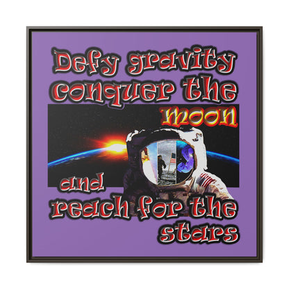 defy conquer reach - framed canvas art (light purple)