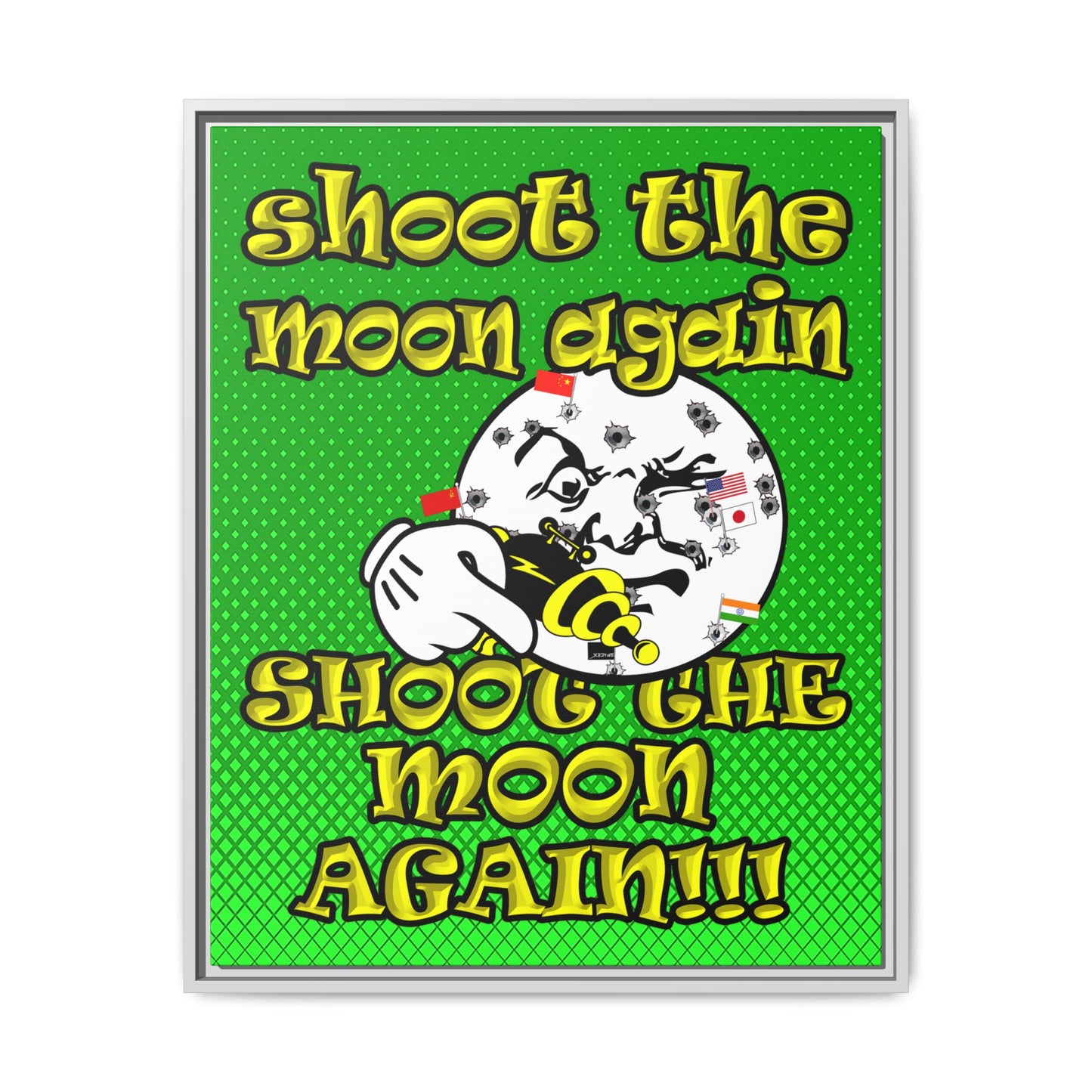 shoot the moon again - framed canvas art (logo green)