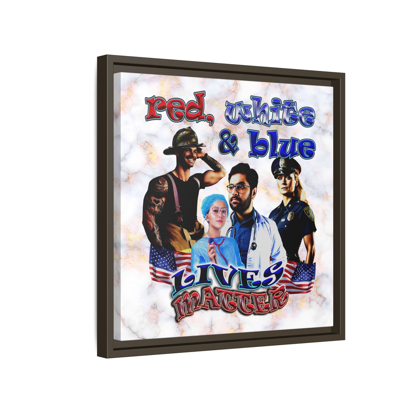 rw&b lives matter - framed canvas art (white marble)