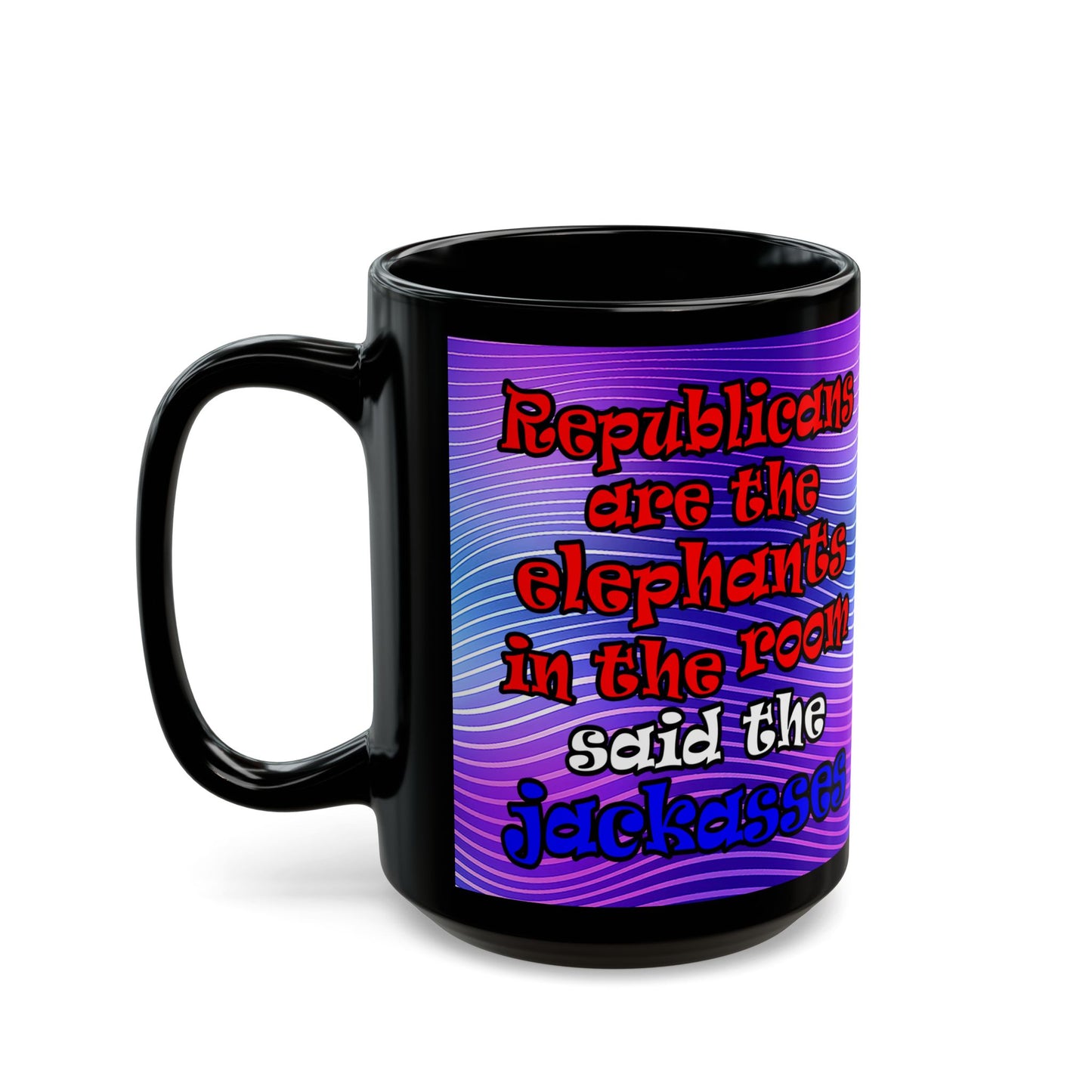 donkeys and elephants - Black Mug (purple wave)