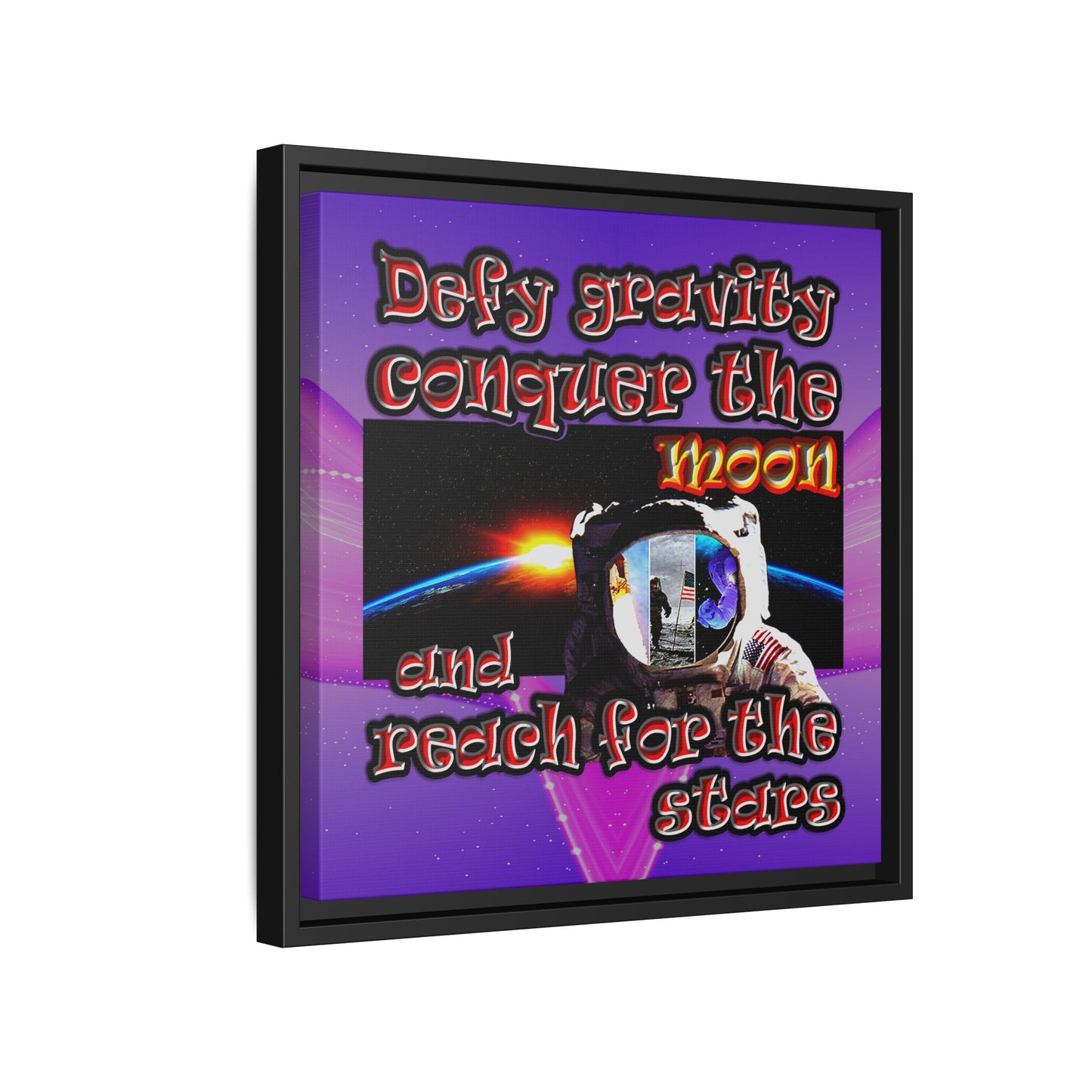 defy conquer reach - framed canvas art (purple-pink wave)