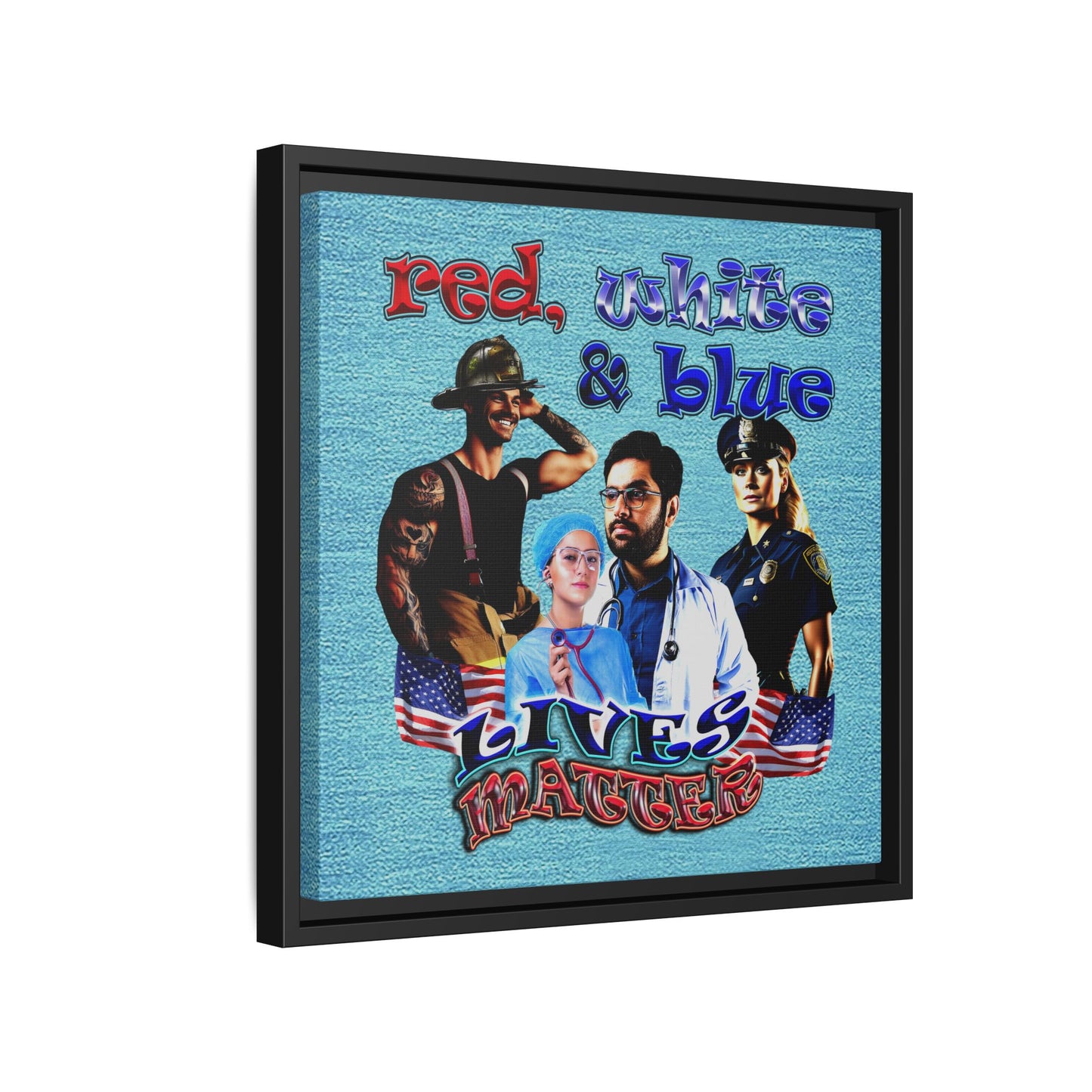 rw&b lives matter - framed canvas art (faded blue)