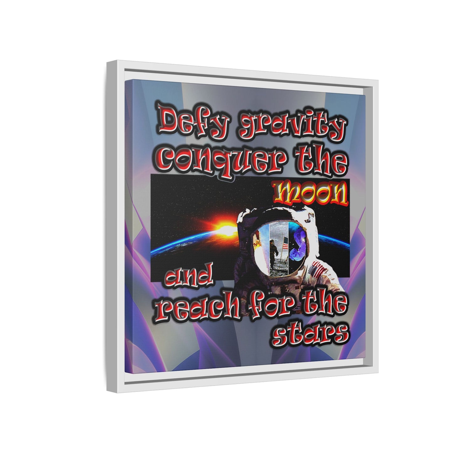 defy conquer reach - framed canvas art (grey-pink wave)