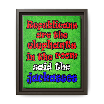 donkeys and elephants - framed canvas art (green turf)