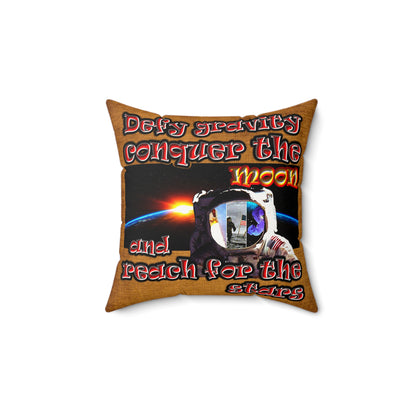 defy conquer reach - Faux Suede Square Pillow - (dichromatic brown papyrus)