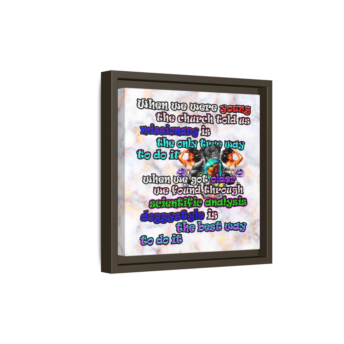 doggystyle - framed canvas art (white marble)