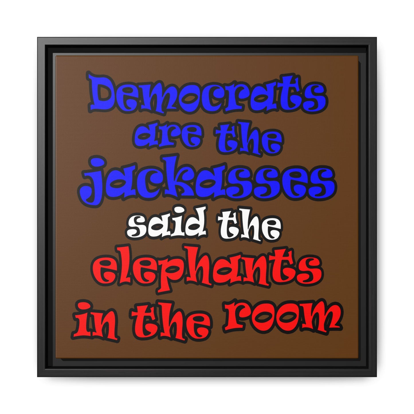 donkeys and elephants - framed canvas art (brown)