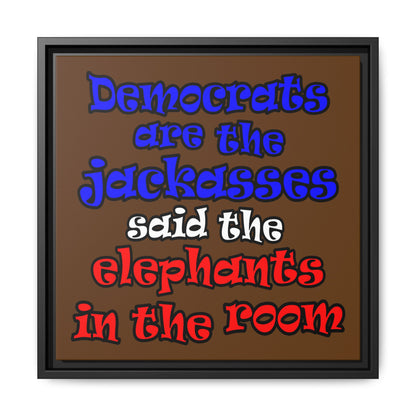 donkeys and elephants - framed canvas art (brown)