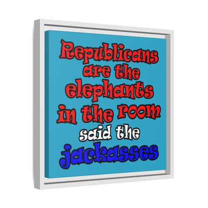 donkeys and elephants - framed canvas art (turquoise)
