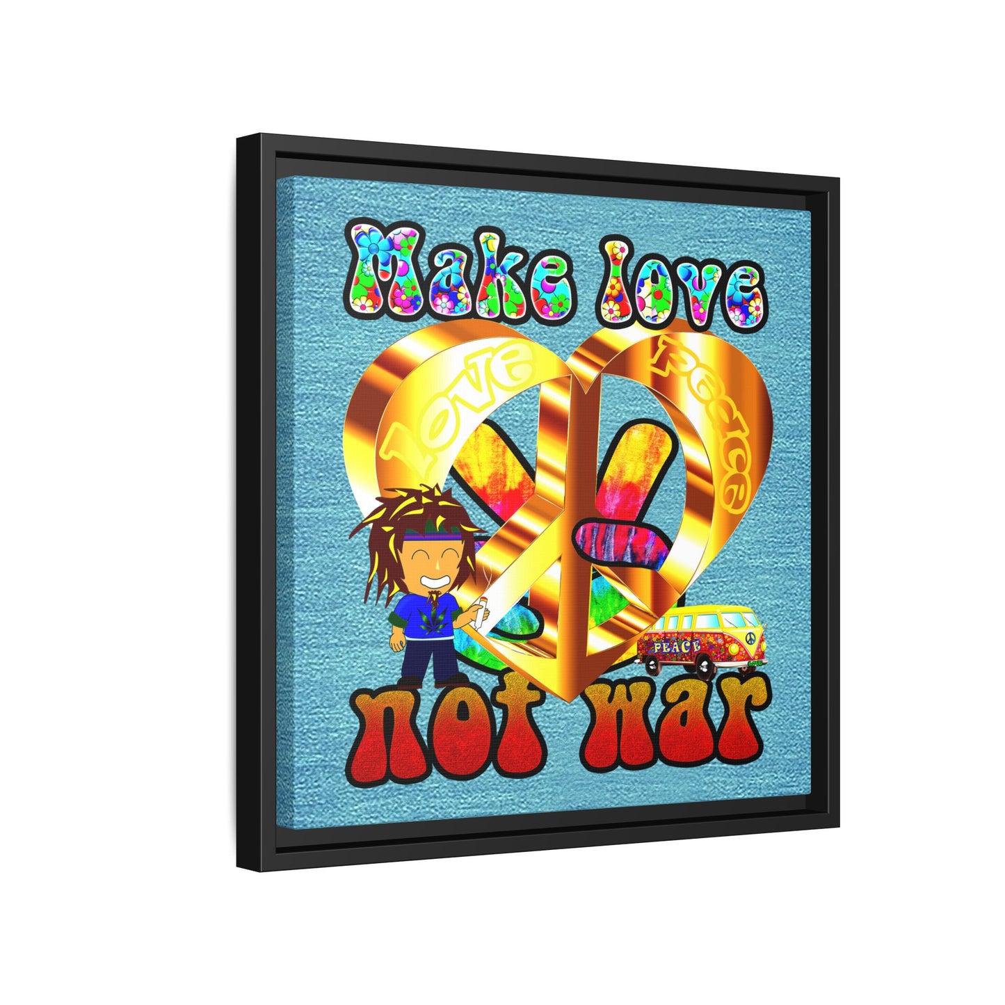 love peace - framed canvas art (faded blue)