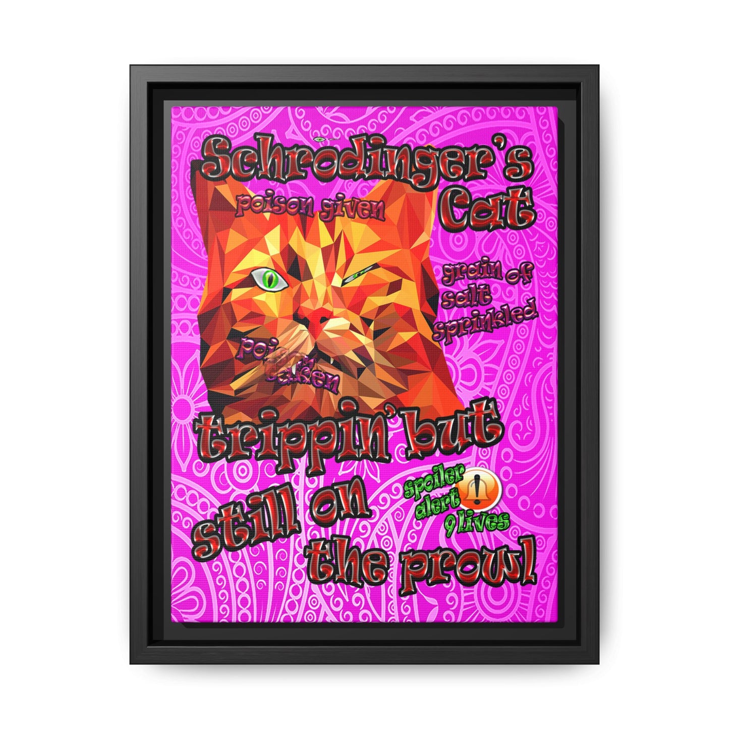 schrodinger's cat - framed canvas art (pink swirl)