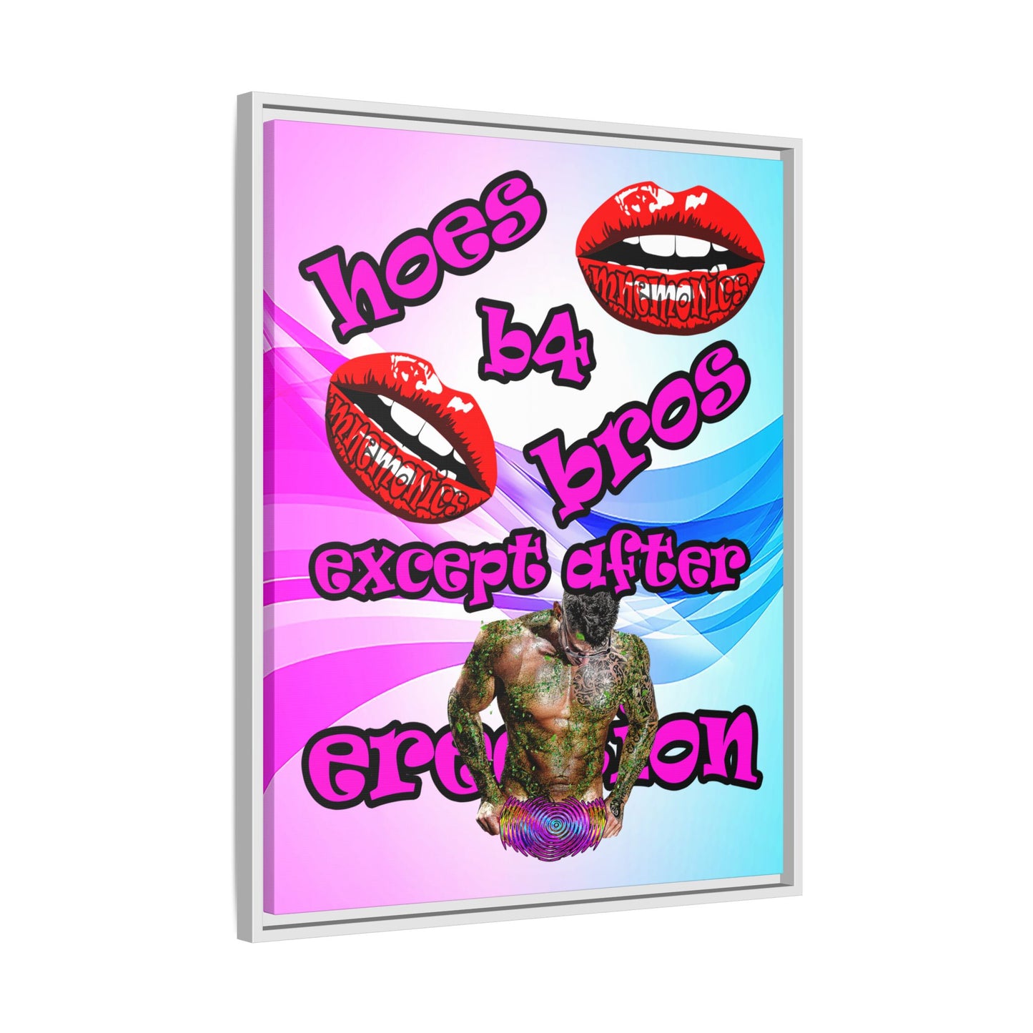 hoes b4 bros - framed canvas art (light blue-pink wave)