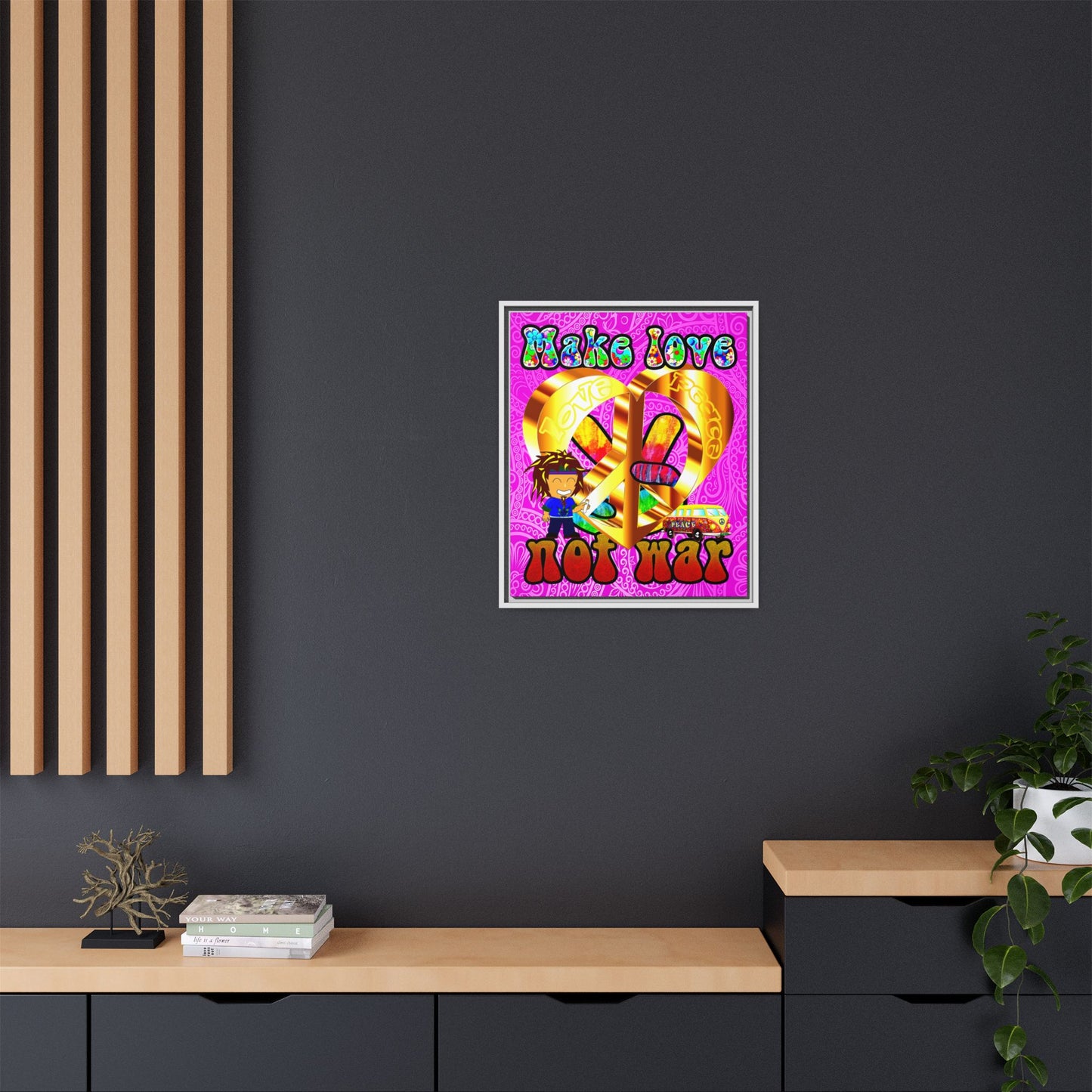 love peace - framed canvas art (pink swirl)