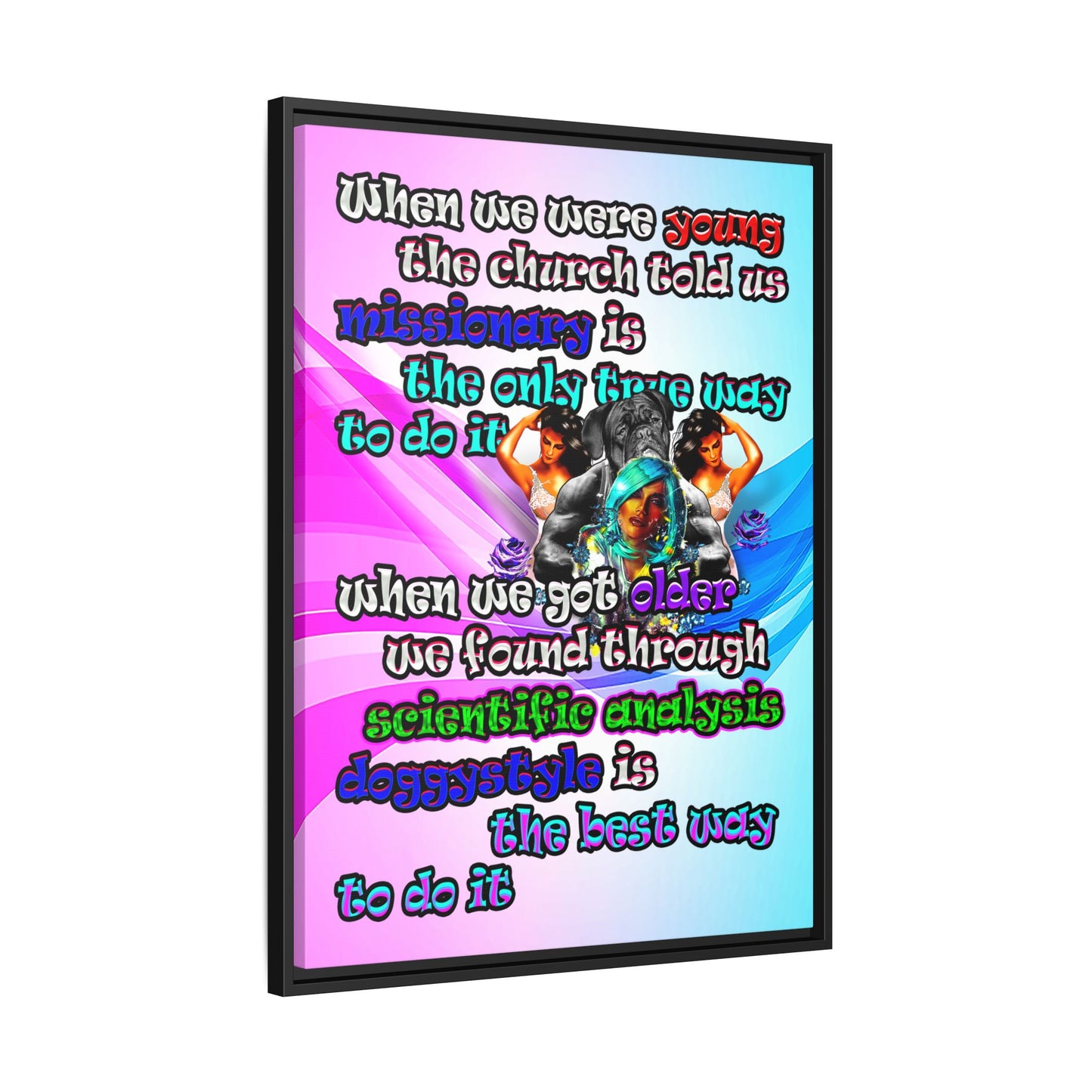 doggystyle - framed canvas art (light blue-pink wave)