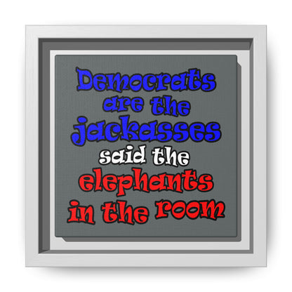 donkeys and elephants - framed canvas art (dark grey)