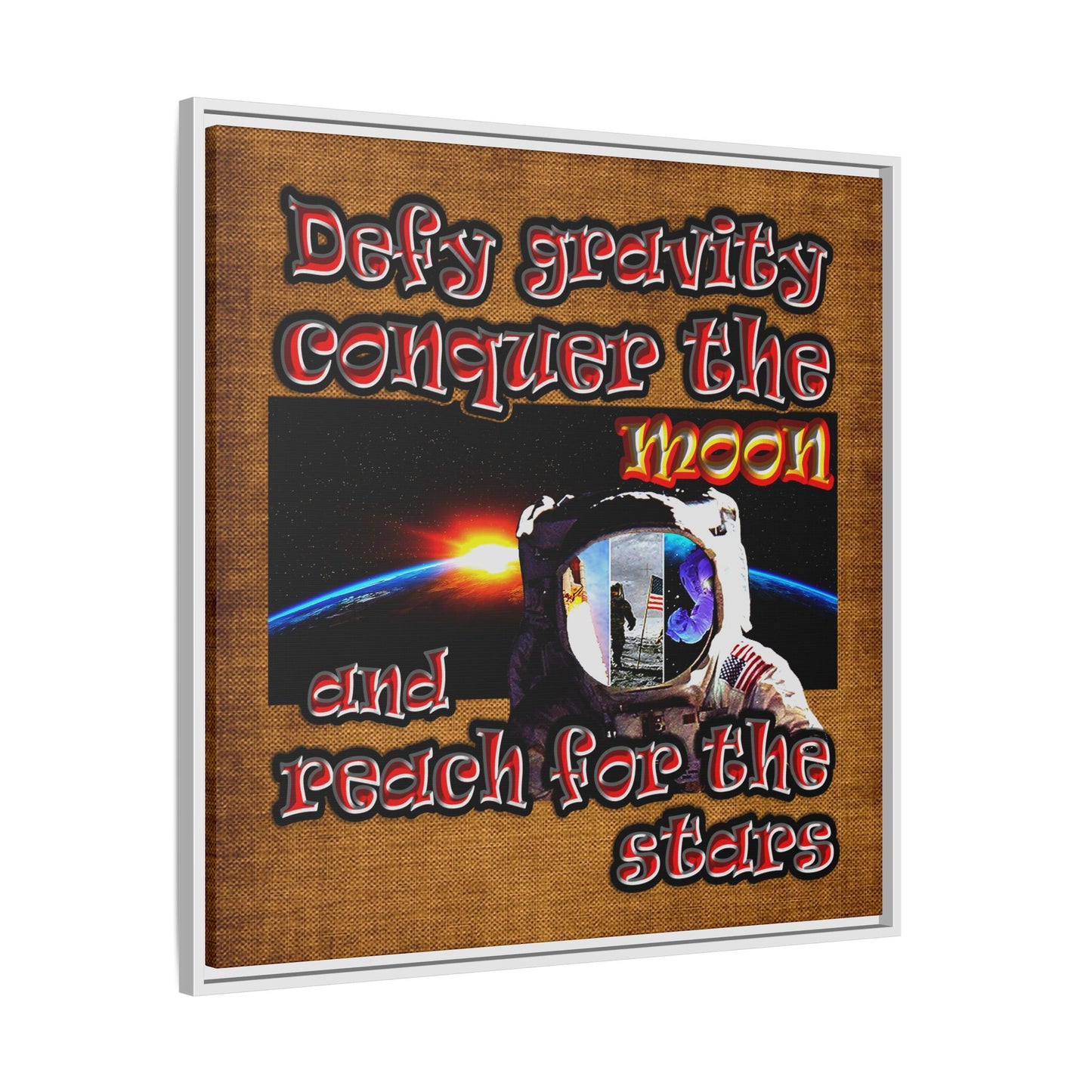 defy conquer reach - framed canvas art (brown papyrus)