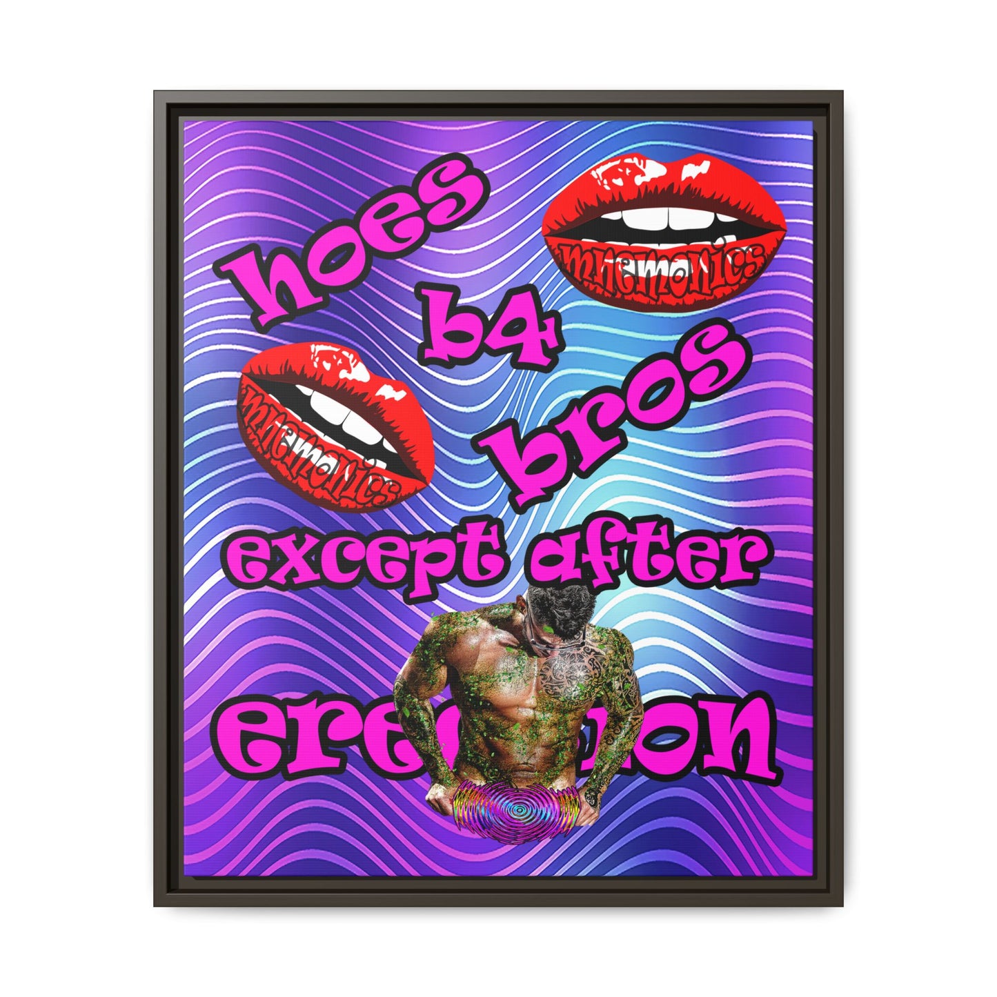 hoes b4 bros - framed canvas art (purple wave)