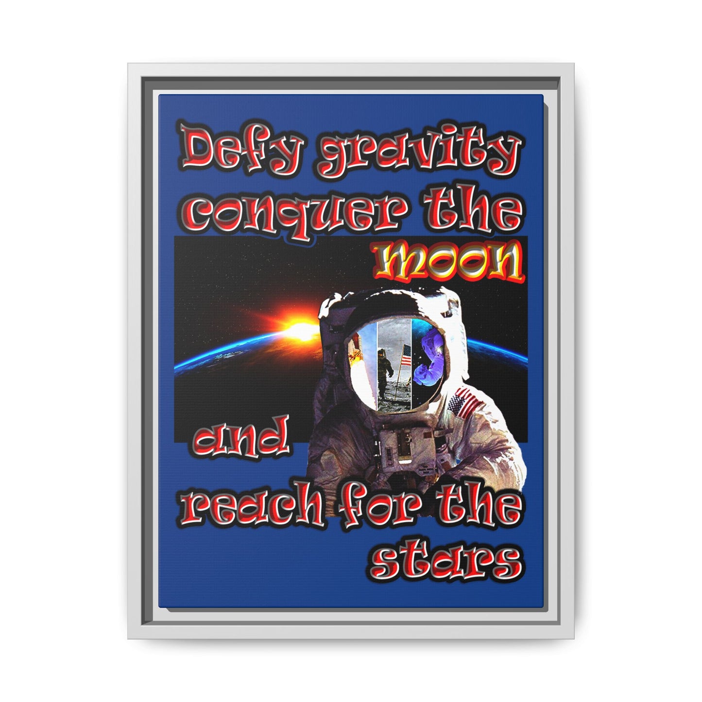 defy conquer reach - framed canvas art (dark blue)