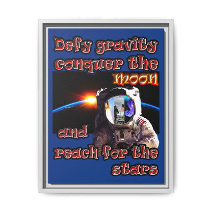 defy conquer reach - framed canvas art (dark blue)