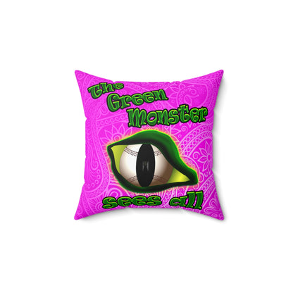 green monster - Spun Polyester Square Pillow - (pink swirl)