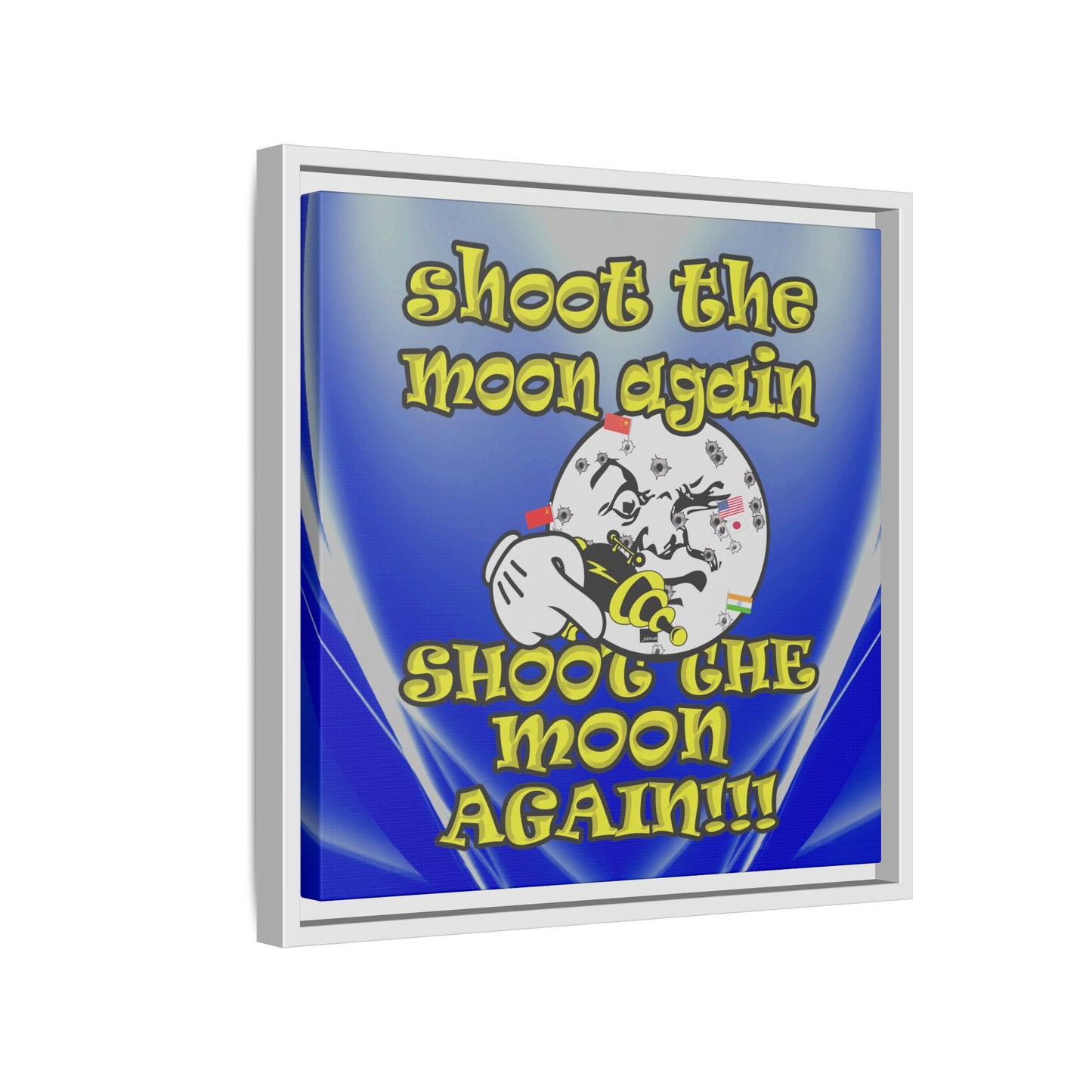 shoot the moon again - framed canvas art (blue-white wave)