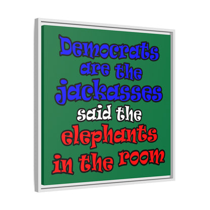 donkeys and elephants - framed canvas art (dark green)