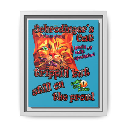 schrodinger's cat - framed canvas art (turquoise)