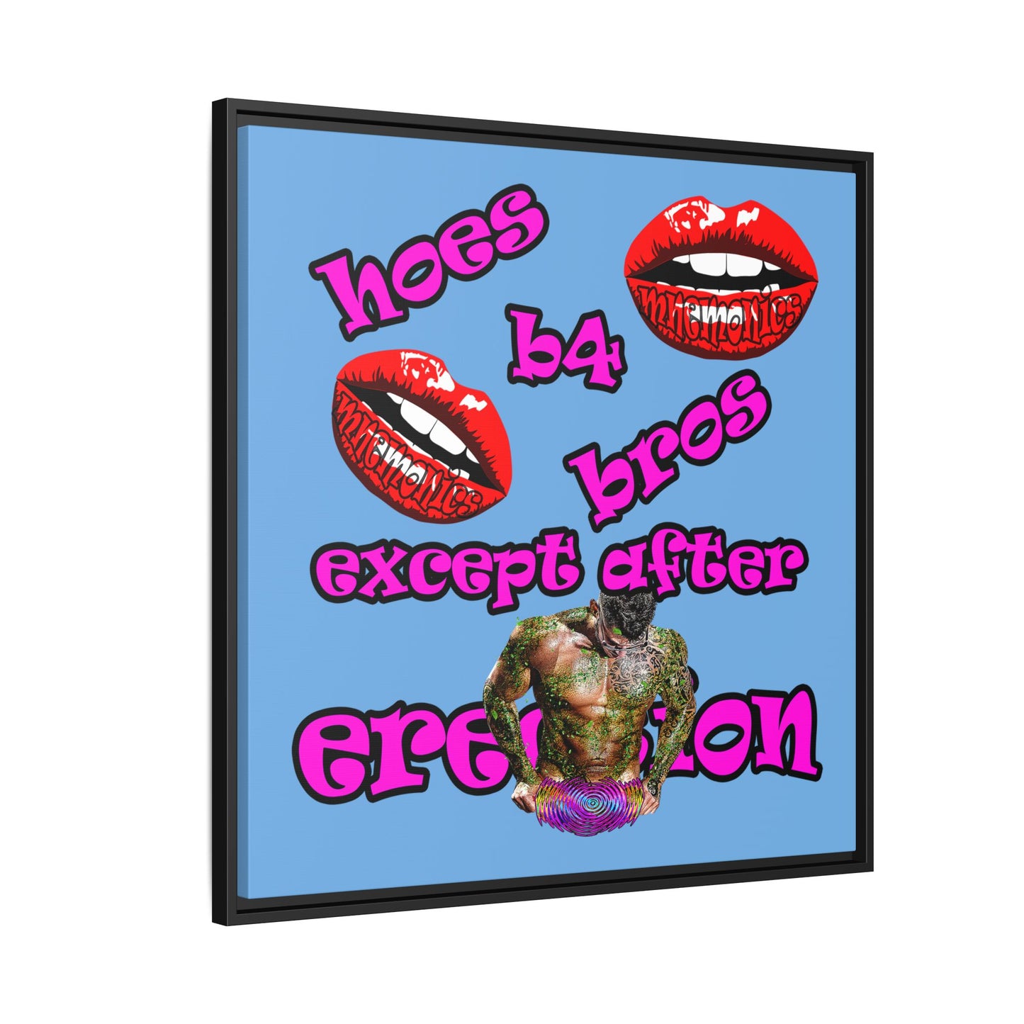 hoes b4 bros - framed canvas art (light blue)
