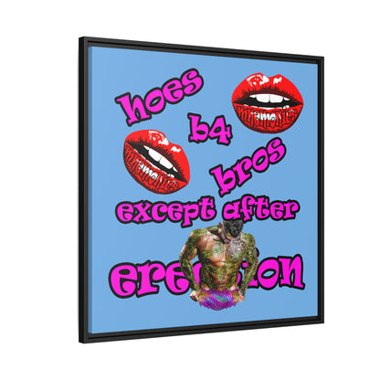 hoes b4 bros - framed canvas art (light blue)