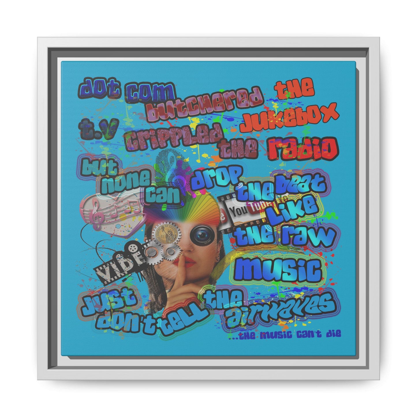drop the beat - framed canvas art (turquoise)