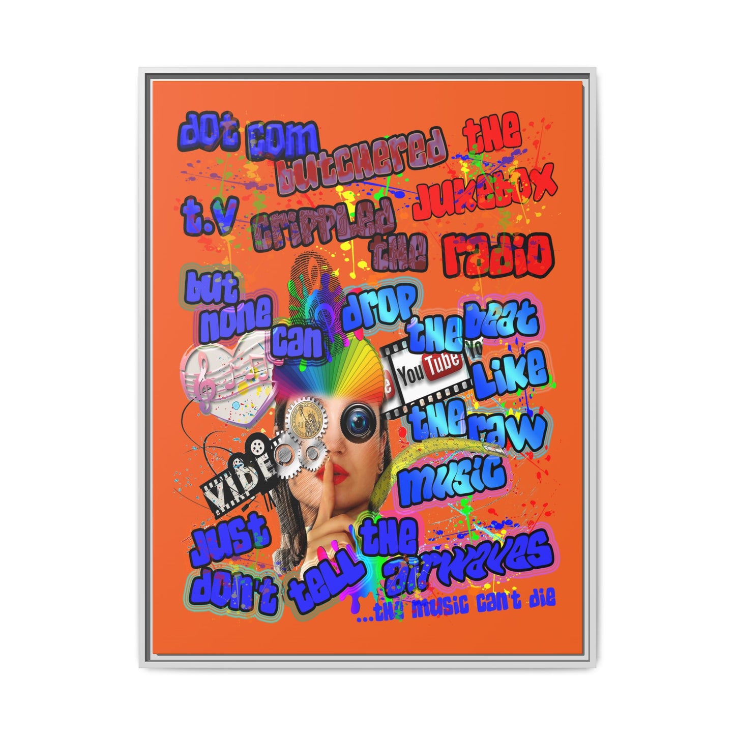 drop the beat - framed canvas art (orange)