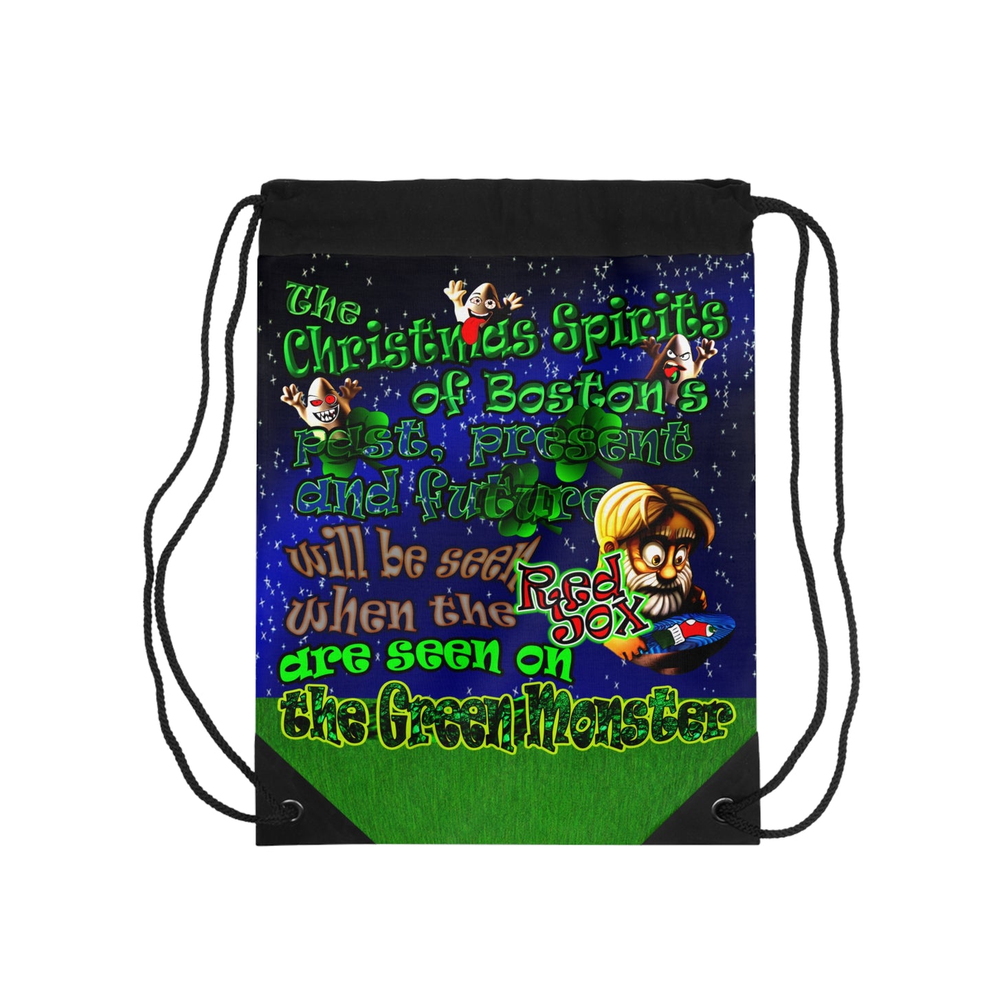 christmas spirits of boston - Drawstring Bag ('snoops' background)