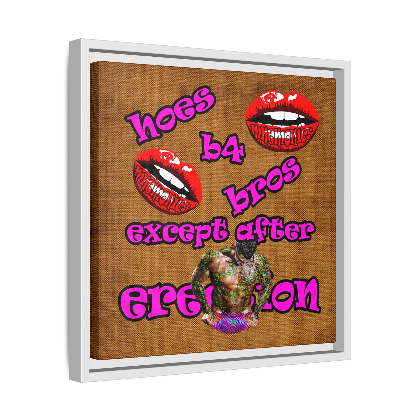 hoes b4 bros - framed canvas art (brown papyrus)