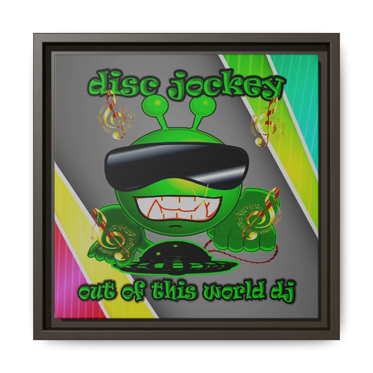 disc jockey - framed canvas art (rainbow split)