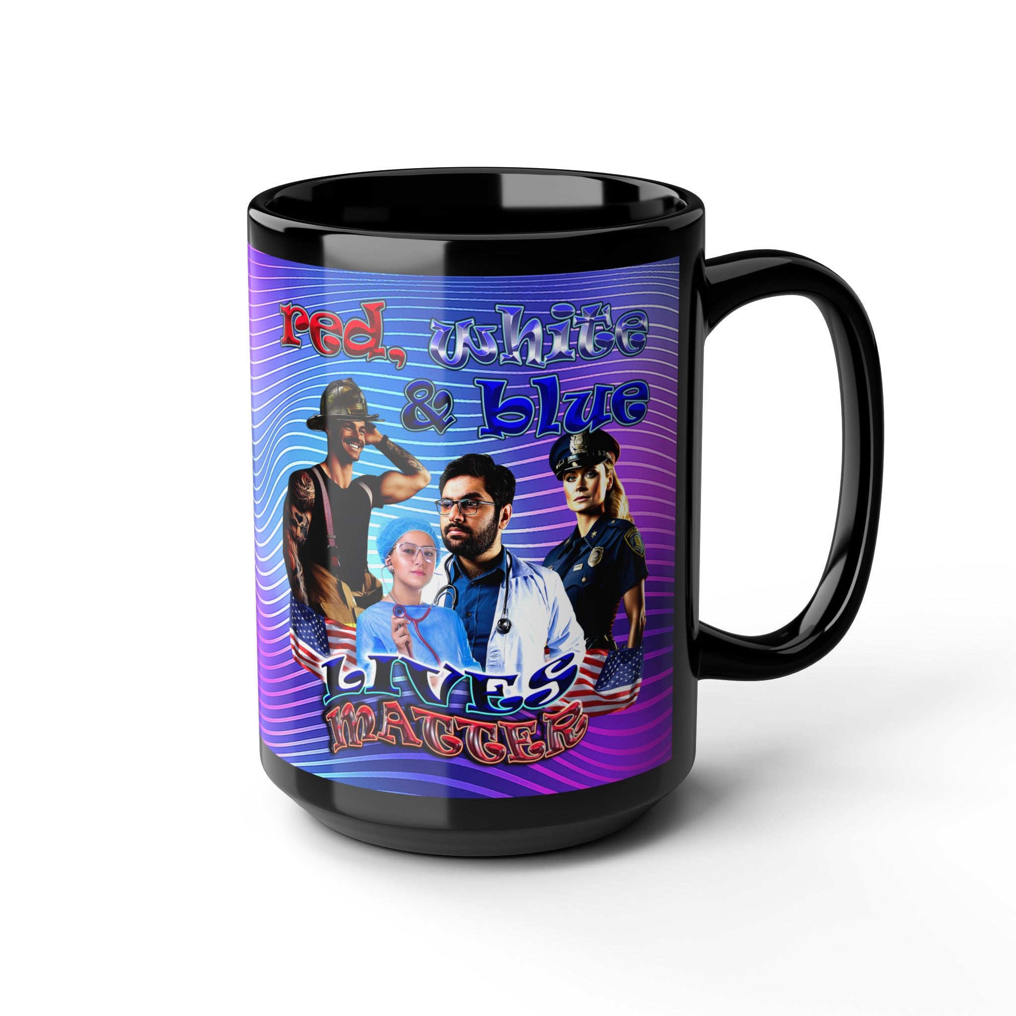rw&b lives matter - Black Mug (purple wave)