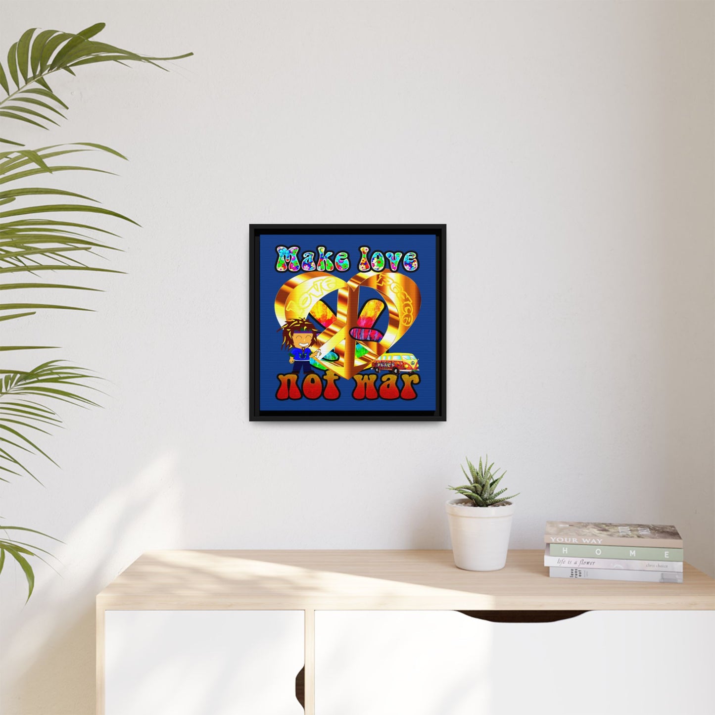 love peace - framed canvas art (dark blue)