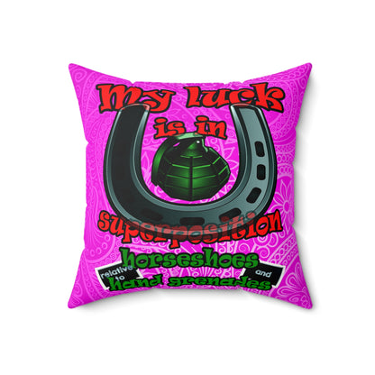 my luck - Faux Suede Square Pillow - (pink swirl)